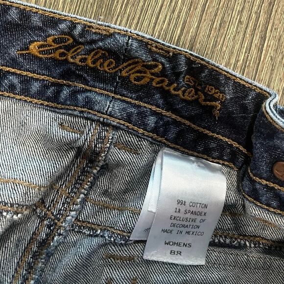 Eddie Bauer Bootcut Jeans Mid Rise Denim Cotton Blend Dark Wash Blue Size 8R - Picture 7 of 11